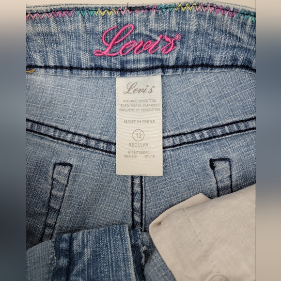 Levis Kids Girls  Size 12 XL 9 -10 Year  Embroidery Light Blue  Short Pants - Picture 7 of 8